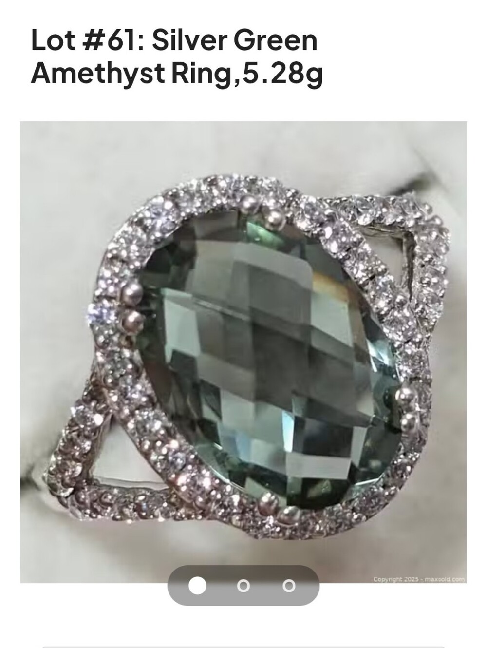 Prasiolite Green Amethyst Sterling Silver Halo Cocktail Ring